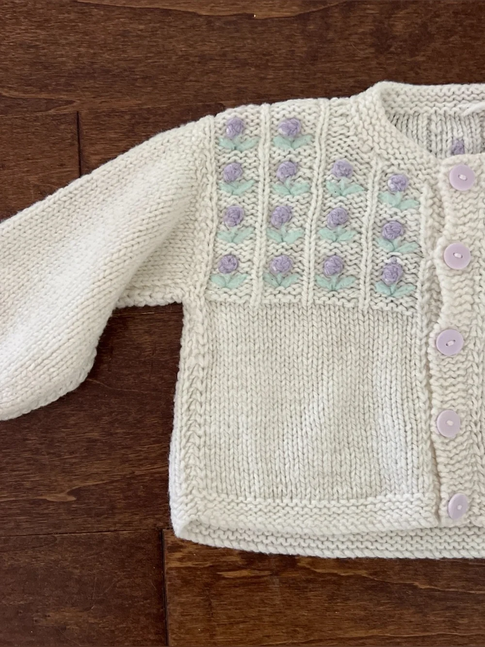 Handmade Vintage Baby Floral Embroidered Button Front Cardigan Sweater 6-12 Mo